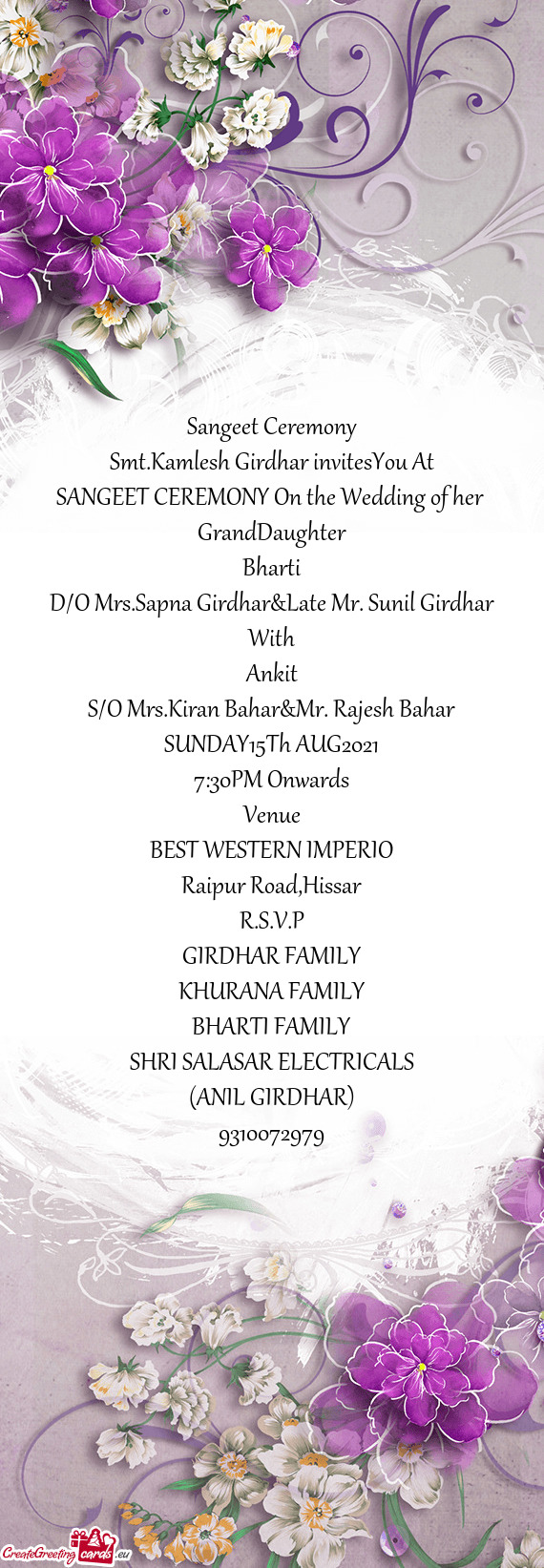 Smt.Kamlesh Girdhar invitesYou At