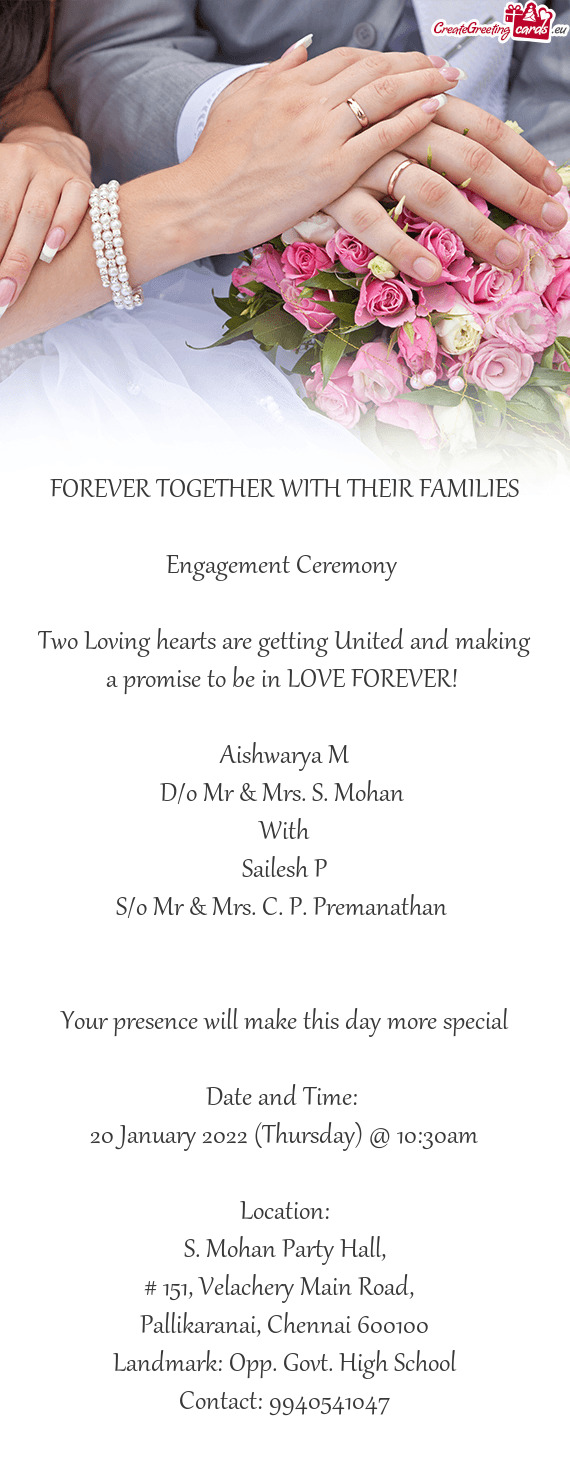 S/o Mr & Mrs. C. P. Premanathan