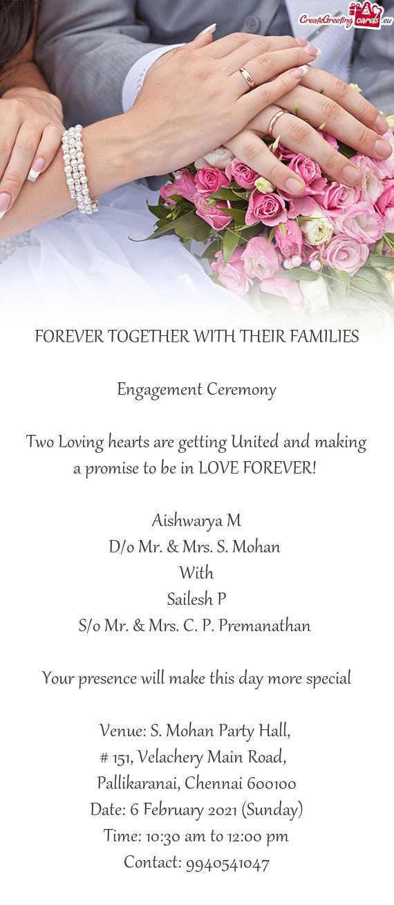 S/o Mr. & Mrs. C. P. Premanathan