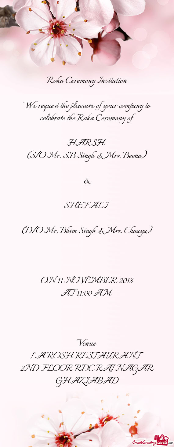 (S/O Mr. S.B Singh & Mrs. Beena)