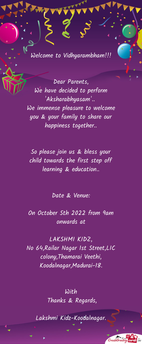 So please join us & bless your child towards the first step off learning & education