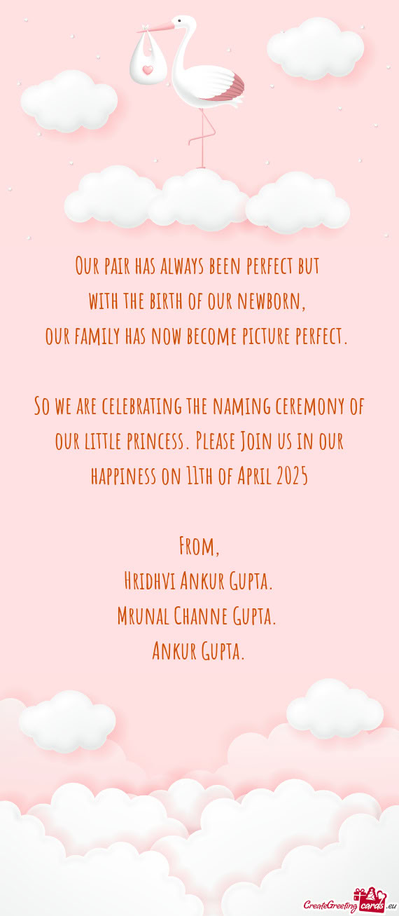 So we are celebrating the naming ceremony of our little princess. Please Join us in our happiness on