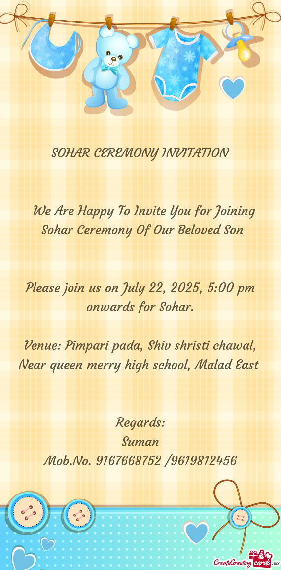 Sohar Ceremony Of Our Beloved Son