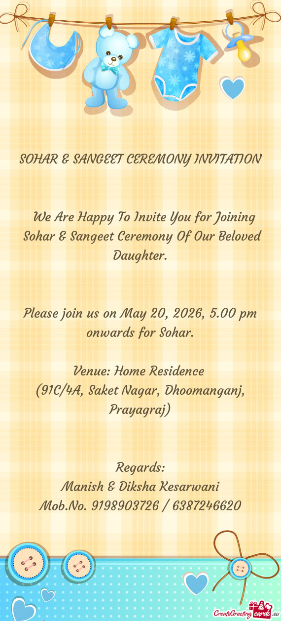 SOHAR & SANGEET CEREMONY INVITATION