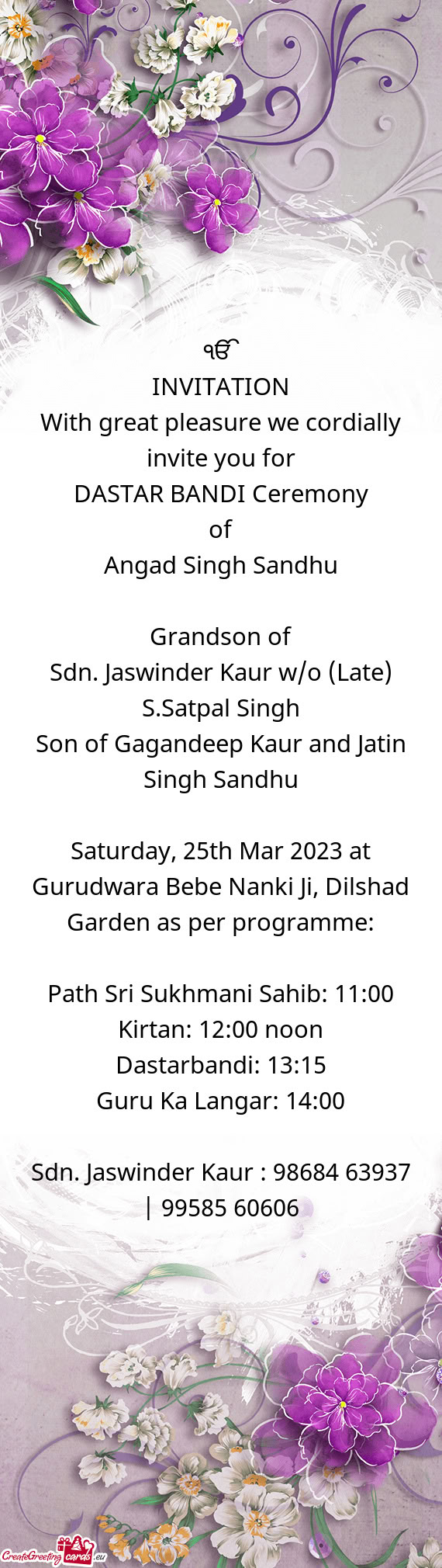 Son of Gagandeep Kaur and Jatin Singh Sandhu