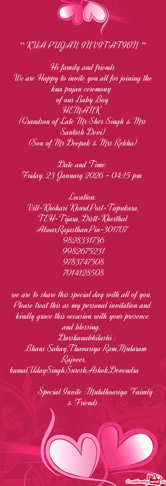 (Son of Mr Deepak & Mrs Rekha)