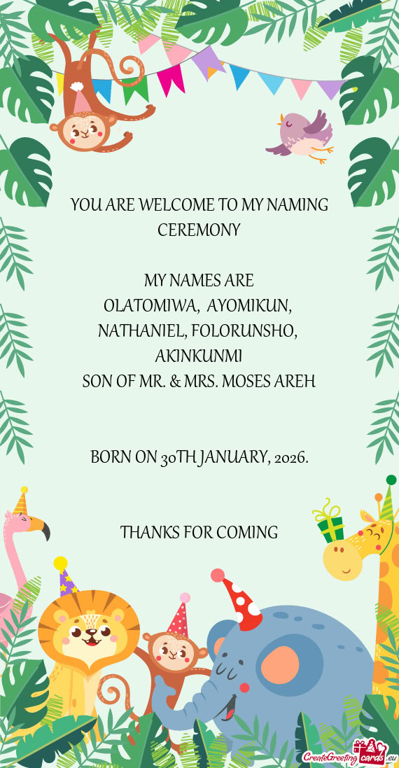 SON OF MR. & MRS. MOSES AREH