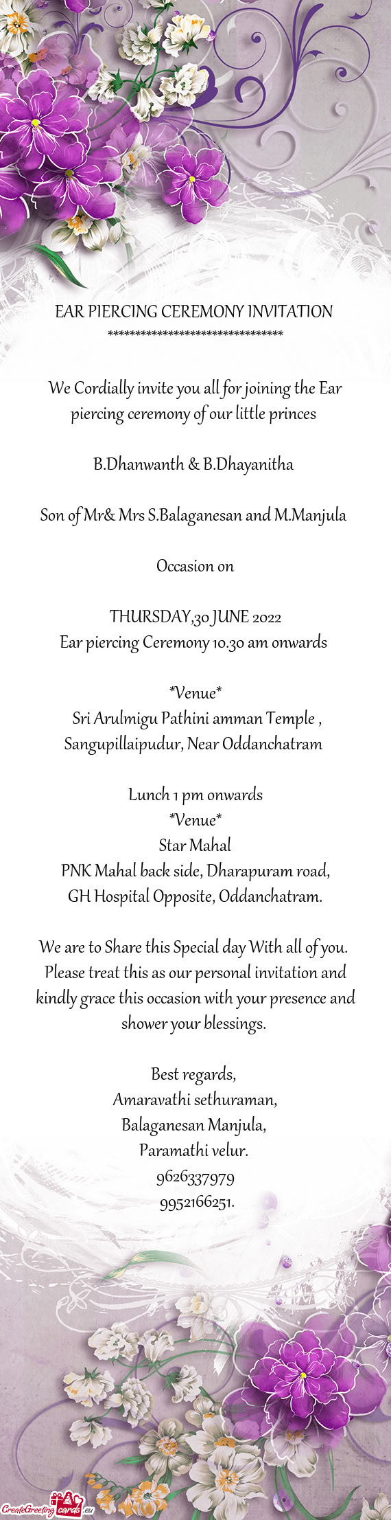 Son of Mr& Mrs S.Balaganesan and M.Manjula