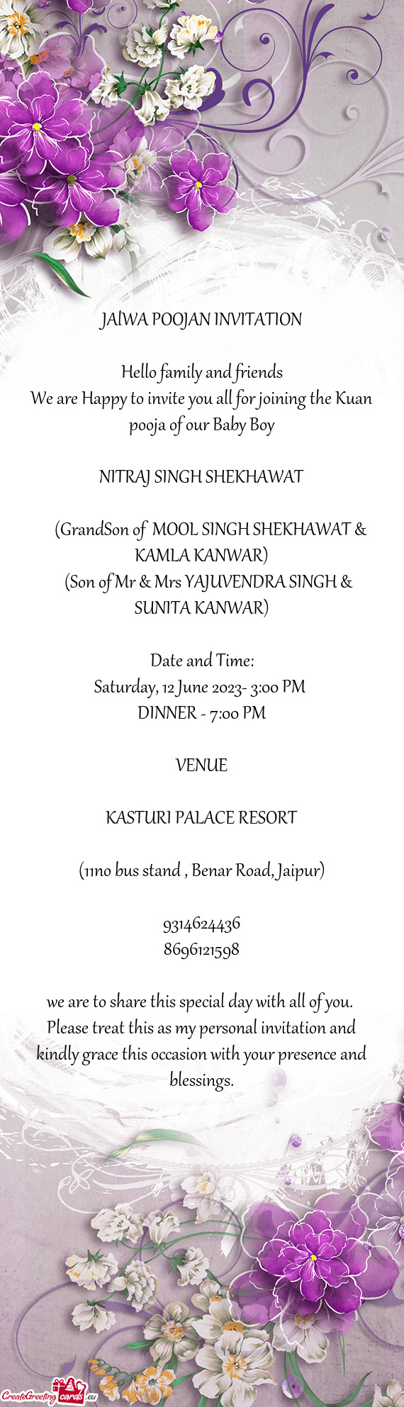 (Son of Mr & Mrs YAJUVENDRA SINGH & SUNITA KANWAR)