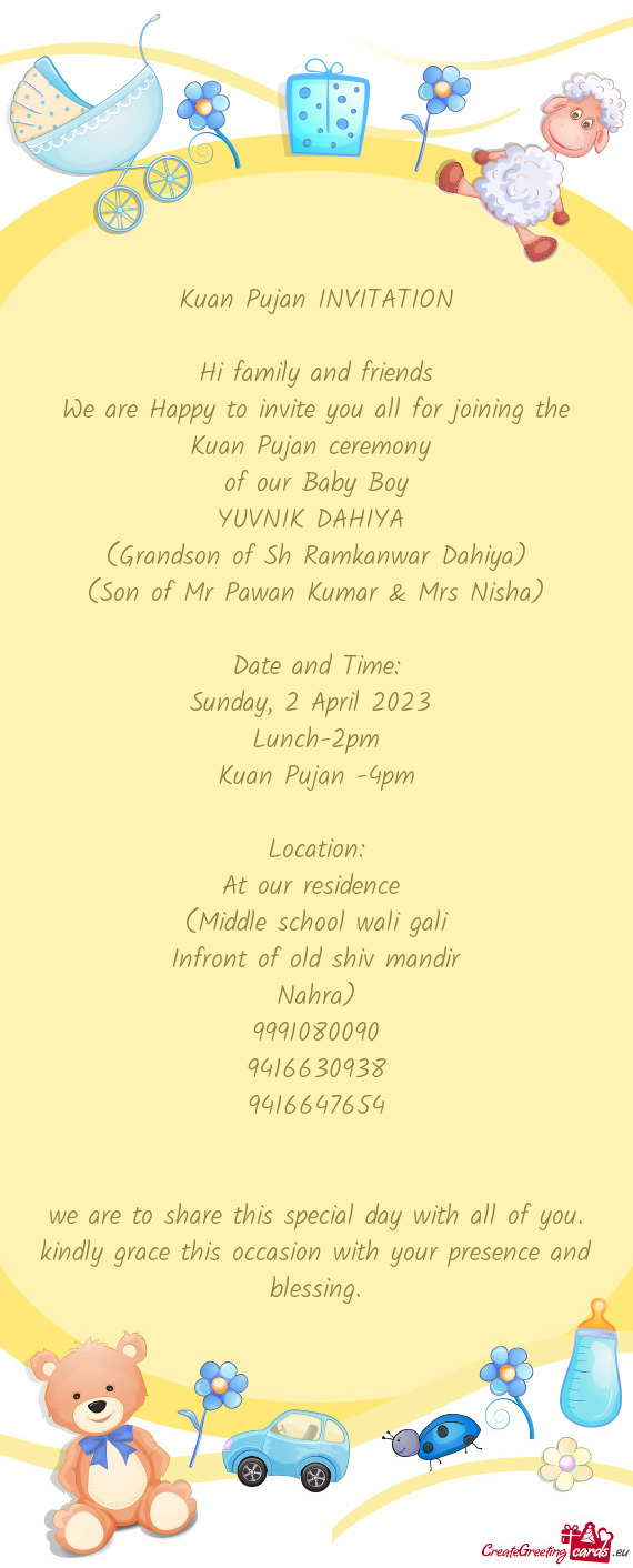 (Son of Mr Pawan Kumar & Mrs Nisha)