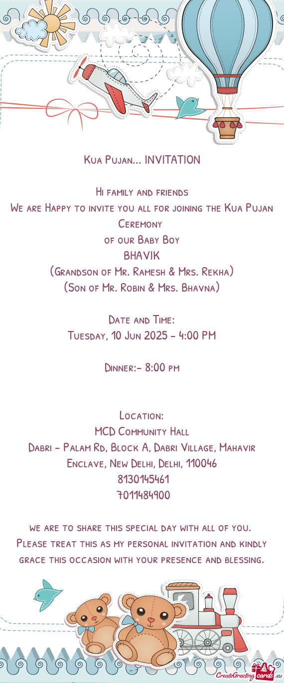 (Son of Mr. Robin & Mrs. Bhavna)