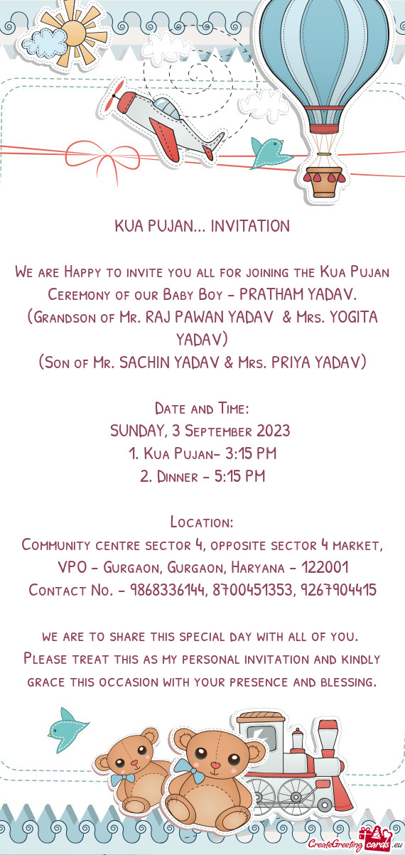 (Son of Mr. SACHIN YADAV & Mrs. PRIYA YADAV)