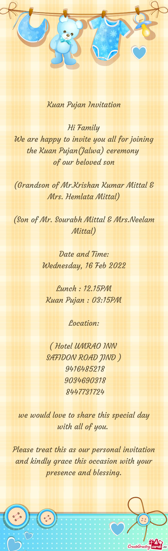 (Son of Mr. Sourabh Mittal & Mrs.Neelam Mittal)