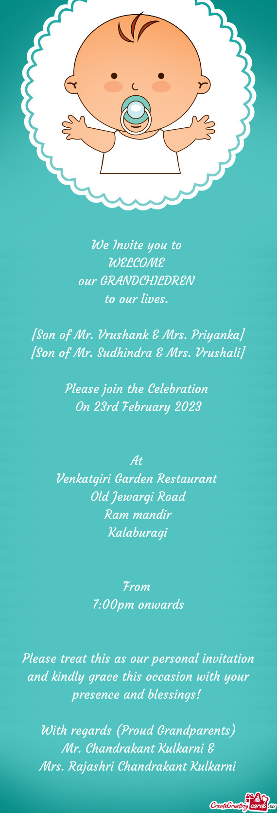 [Son of Mr. Vrushank & Mrs. Priyanka]