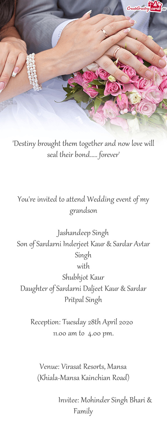 Son of Sardarni Inderjeet Kaur & Sardar Avtar Singh