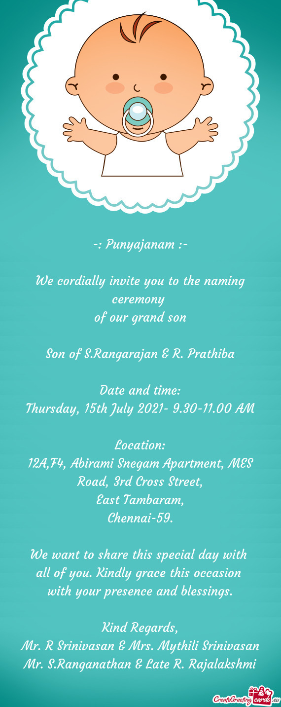 Son of S.Rangarajan & R. Prathiba