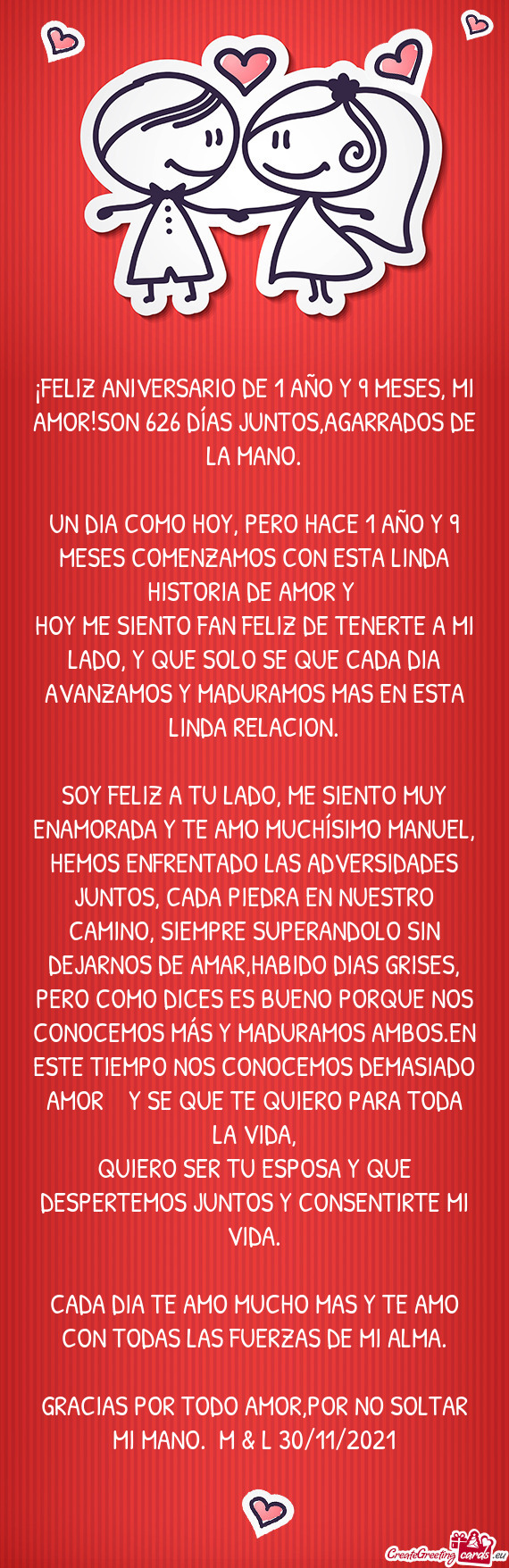 SOY FELIZ A TU LADO, ME SIENTO MUY ENAMORADA Y TE AMO MUCHÍSIMO MANUEL, HEMOS ENFRENTADO LAS ADVERS