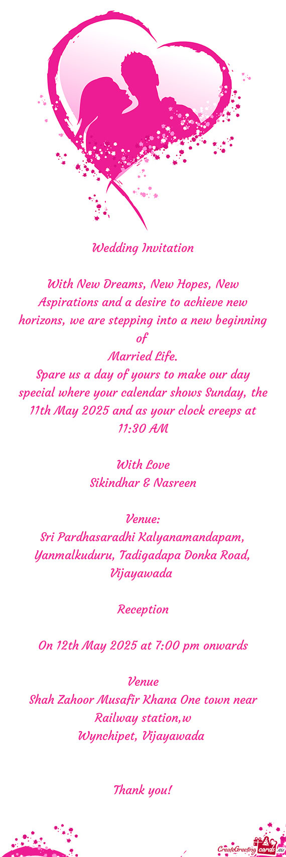 Spare us a day of yours to make our day special where your calendar shows Sunday, the 11th May 2025