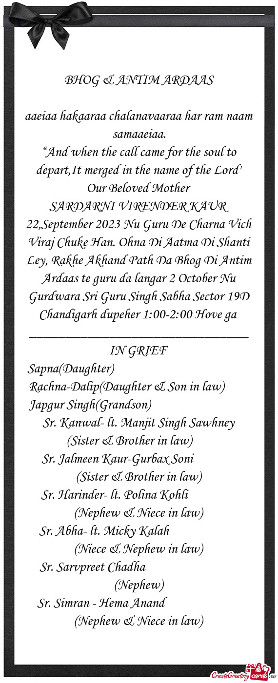 Sr. Kanwal- lt. Manjit Singh Sawhney