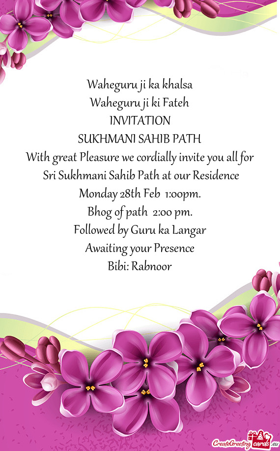 Sri Sukhmani Sahib Path at our Residence