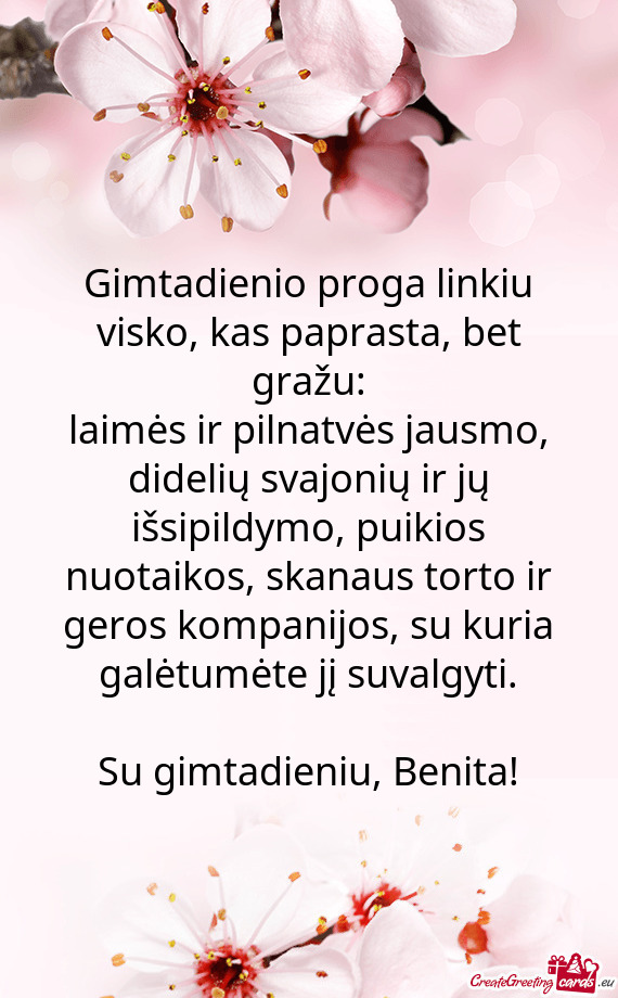 Su gimtadieniu, Benita