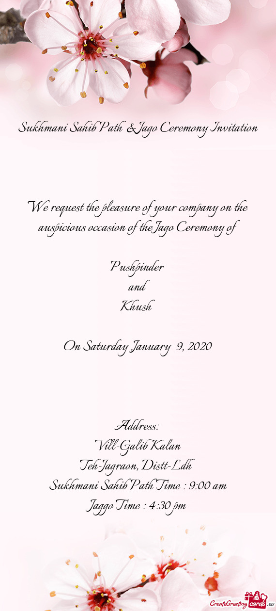 Sukhmani Sahib Path & Jago Ceremony Invitation