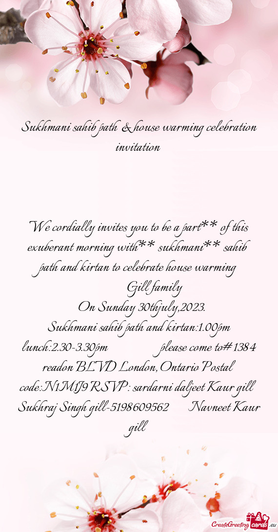 Sukhmani sahib path & house warming celebration invitation