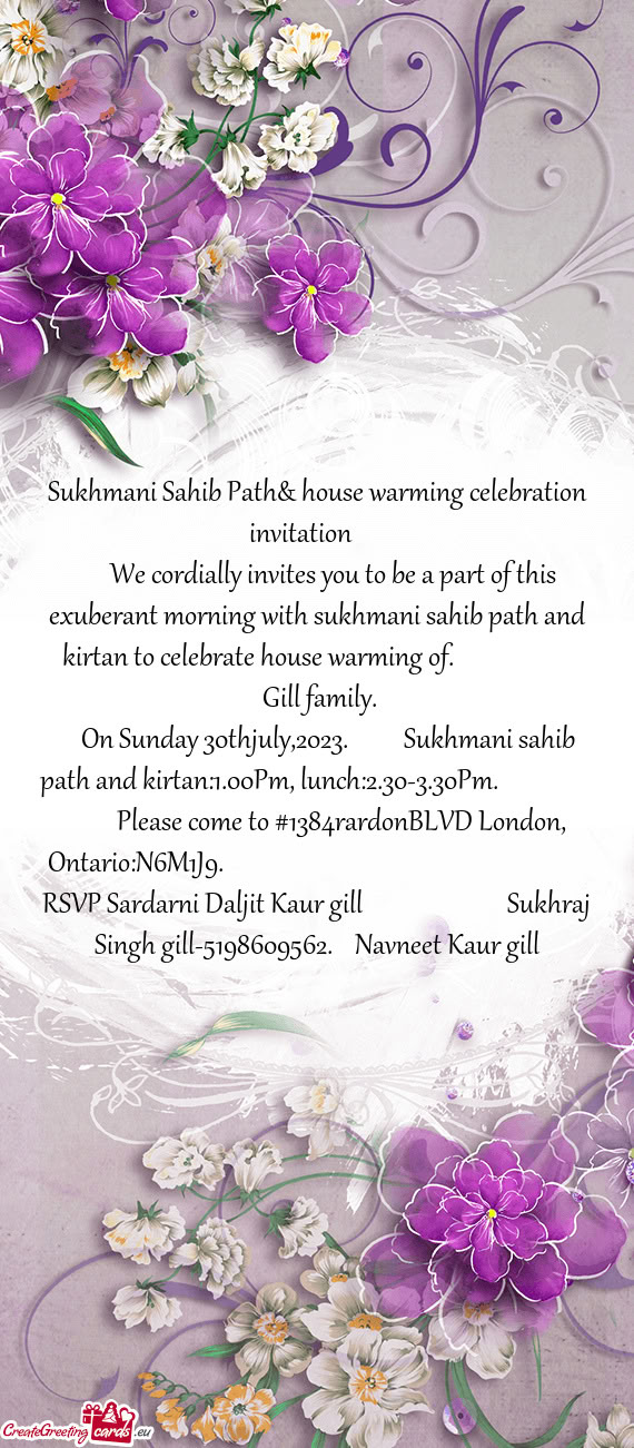 Sukhmani Sahib Path& house warming celebration invitation
