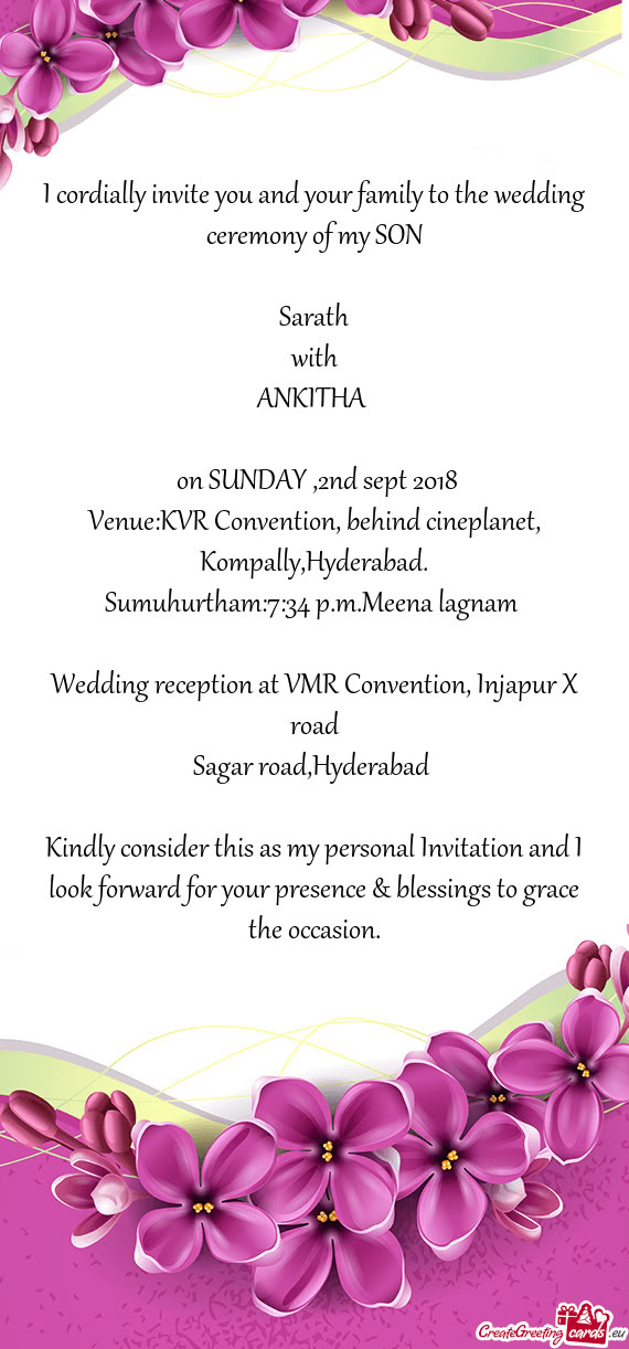 Sumuhurtham:7:34 p.m.Meena lagnam