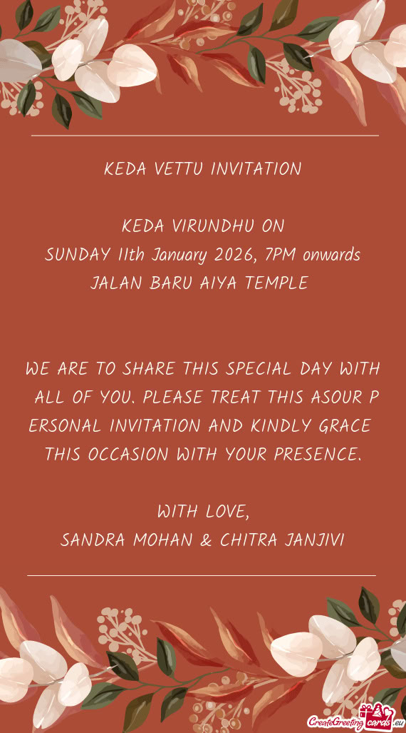 SUNDAY 11th January 2026, 7PM onwards