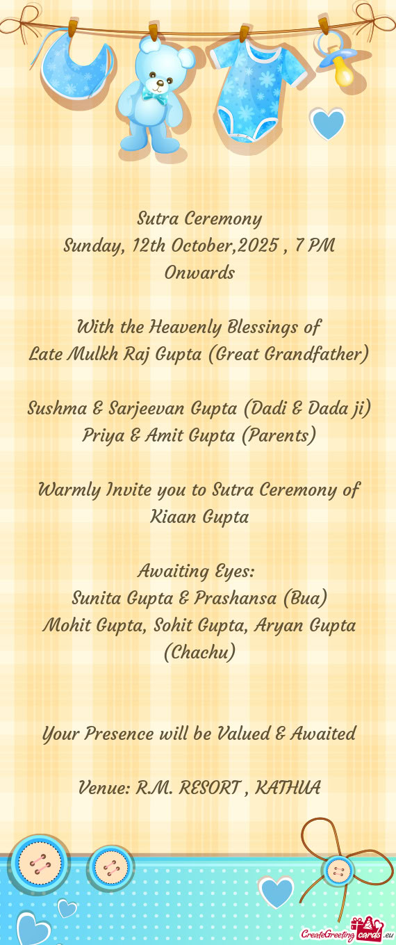 Sunday, 12th October,2025 , 7 PM Onwards