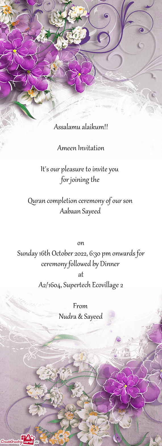 Sunday 16th October 2022, 6:30 pm onwards for ceremony followed by Dinner