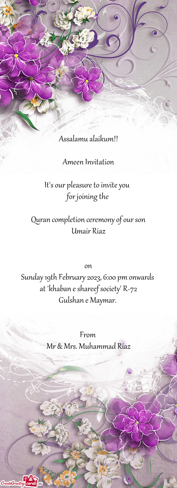 Sunday 19th February 2023, 6:00 pm onwards