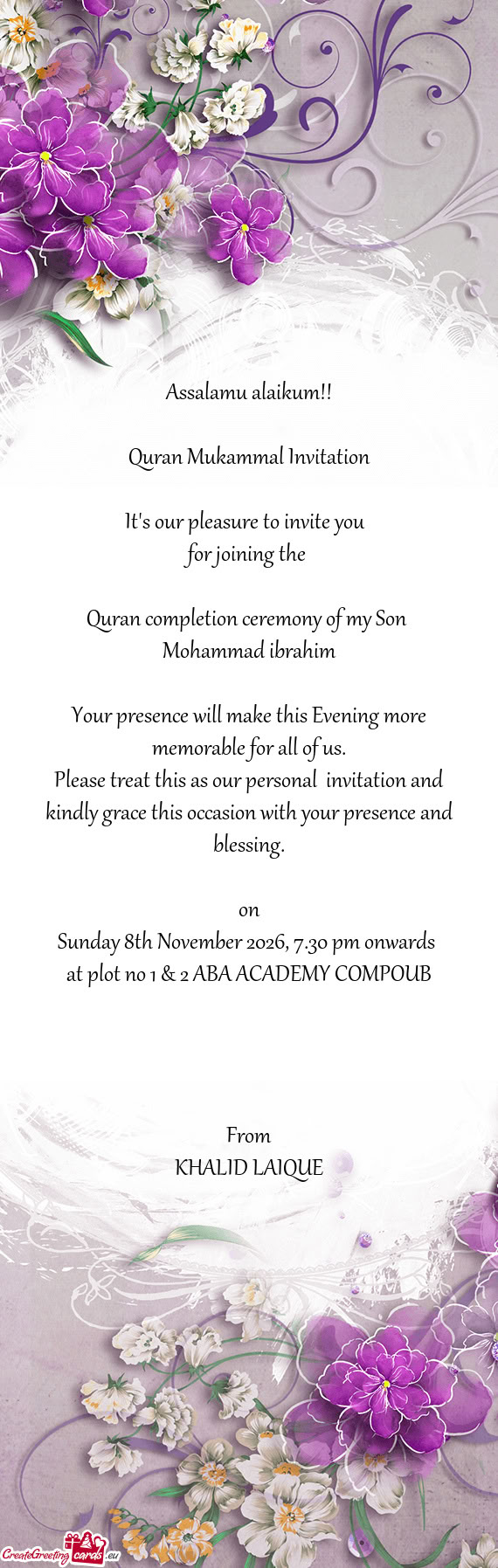 Sunday 8th November 2026, 7.30 pm onwards