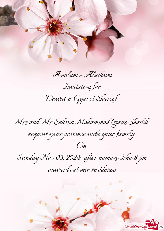 Sunday Nov 03, 2024 ،after namaze Isha 8 pm onwards at our residence