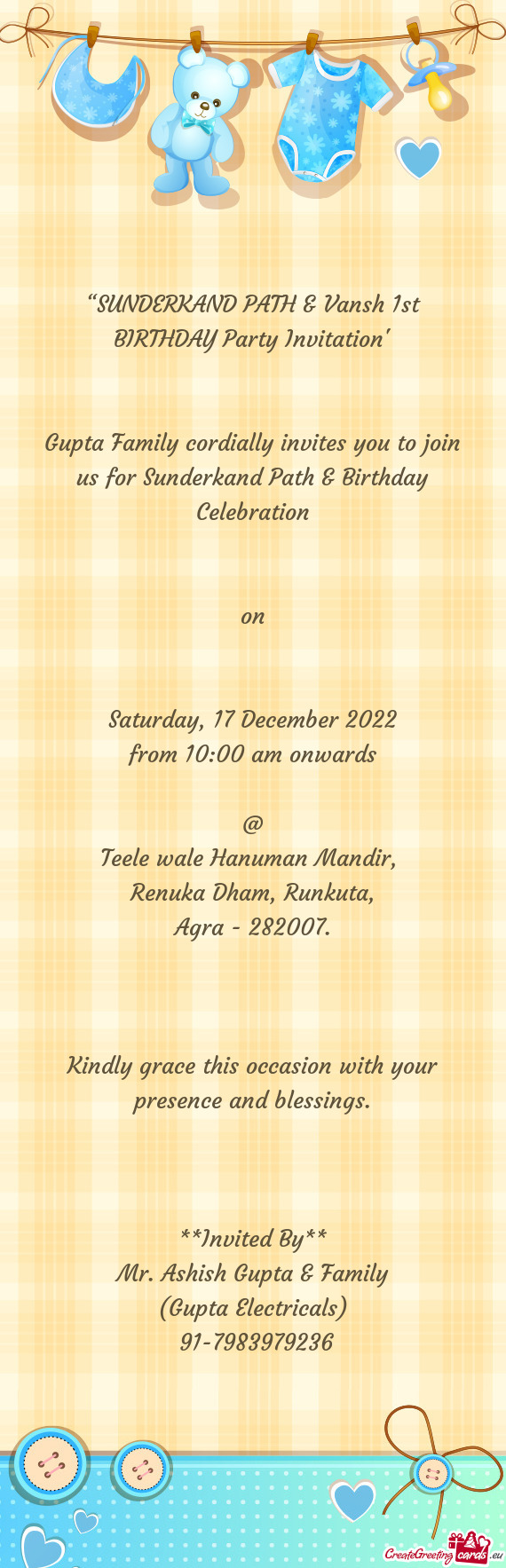 “SUNDERKAND PATH & Vansh 1st BIRTHDAY Party Invitation”