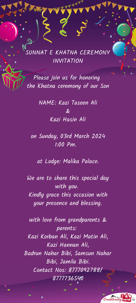 SUNNAT E KHATNA CEREMONY INVITATION