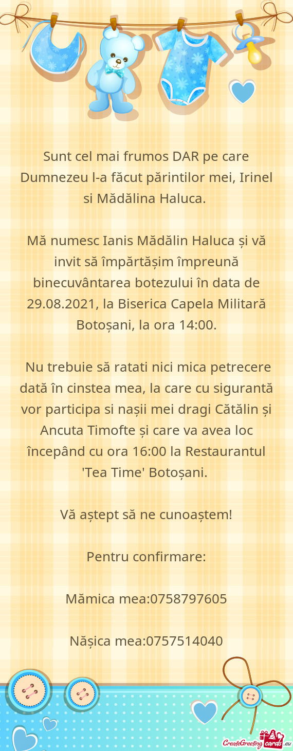 Sunt cel mai frumos DAR pe care Dumnezeu l-a făcut părintilor mei, Irinel si Mădălina Haluca