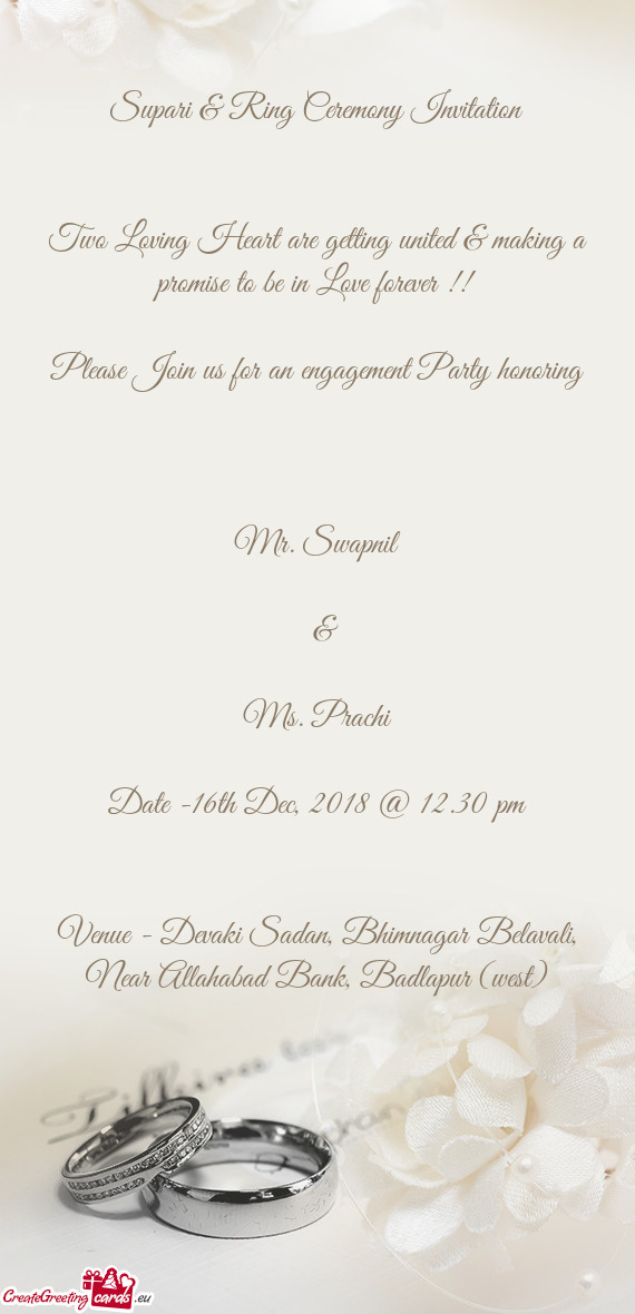 Supari & Ring Ceremony Invitation