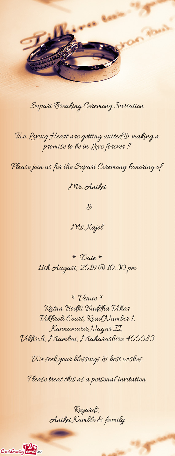 Supari Breaking Ceremony Invitation