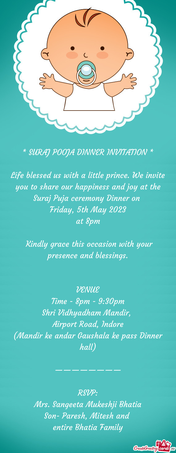 SURAJ POOJA DINNER INVITATION