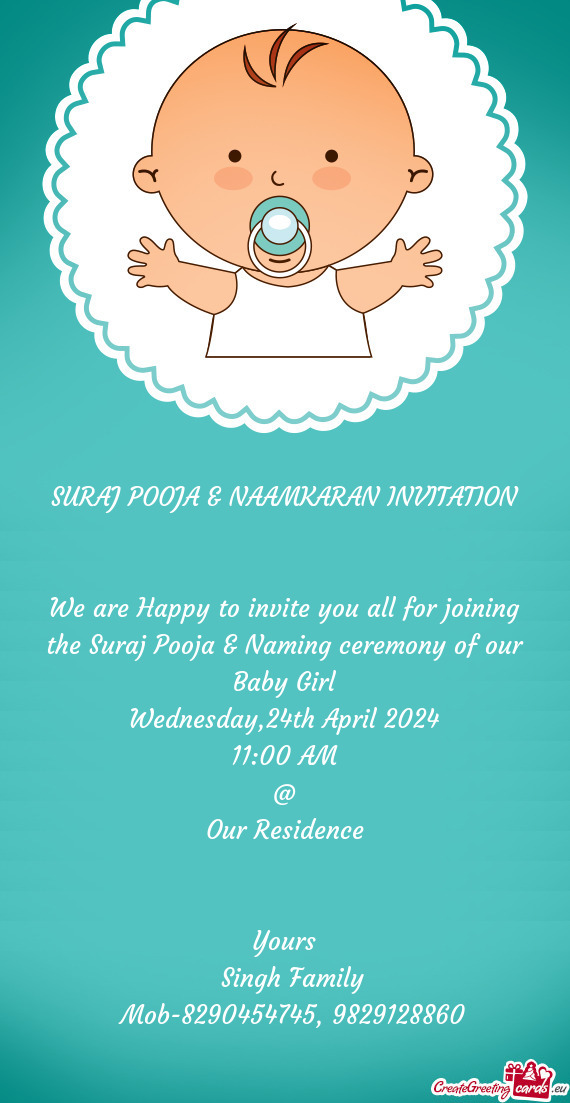 SURAJ POOJA & NAAMKARAN INVITATION