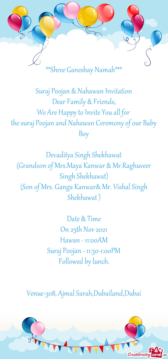 Suraj Poojan & Nahawan Invitation