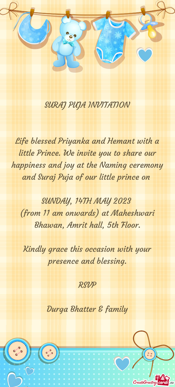 SURAJ PUJA INVITATION  Life blessed Priyanka and Hemant with a little Prince