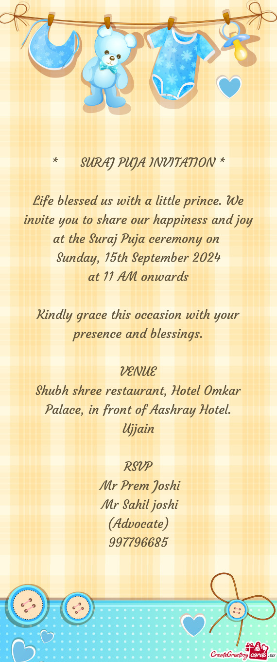 SURAJ PUJA INVITATION * Life blessed us with a little prince