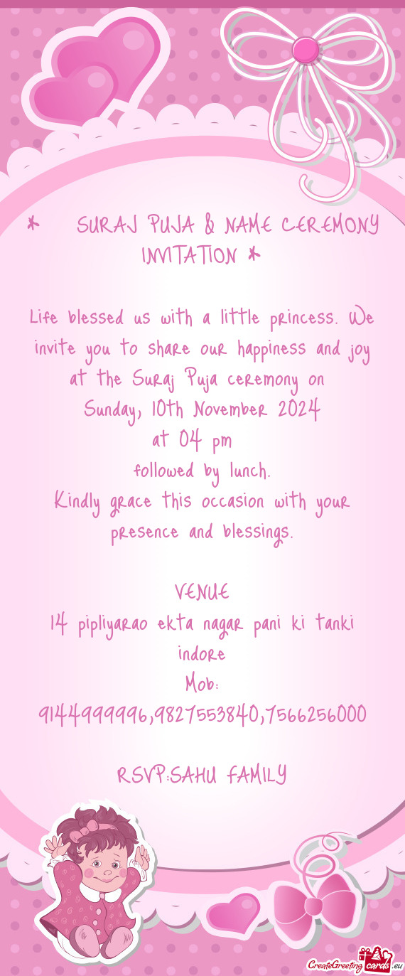 SURAJ PUJA & NAME CEREMONY INVITATION