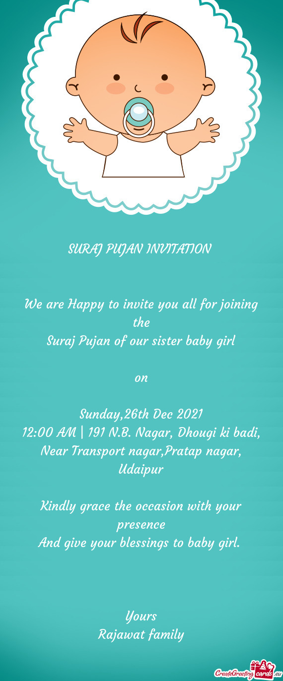 Suraj Pujan of our sister baby girl