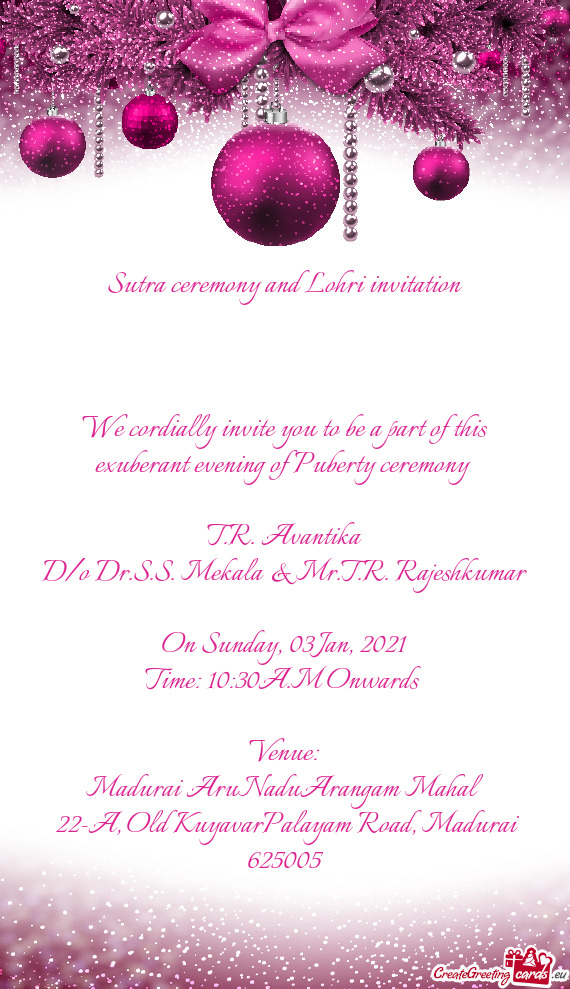 Sutra ceremony and Lohri invitation