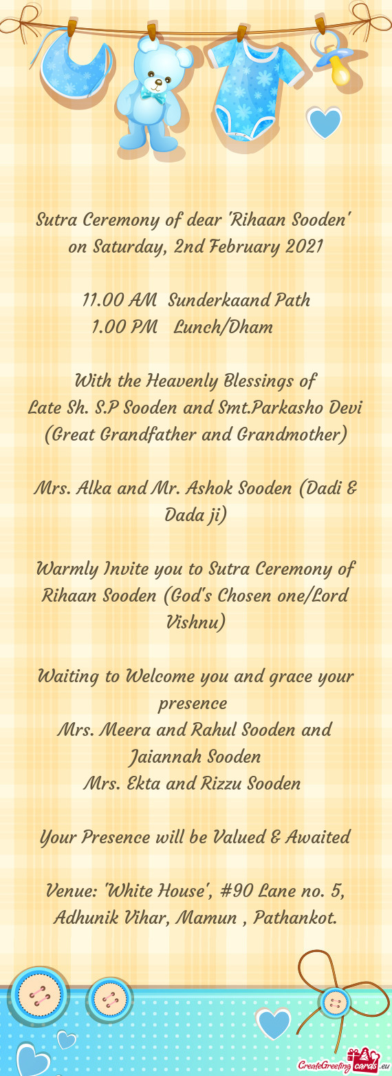 Sutra Ceremony of dear "Rihaan Sooden"