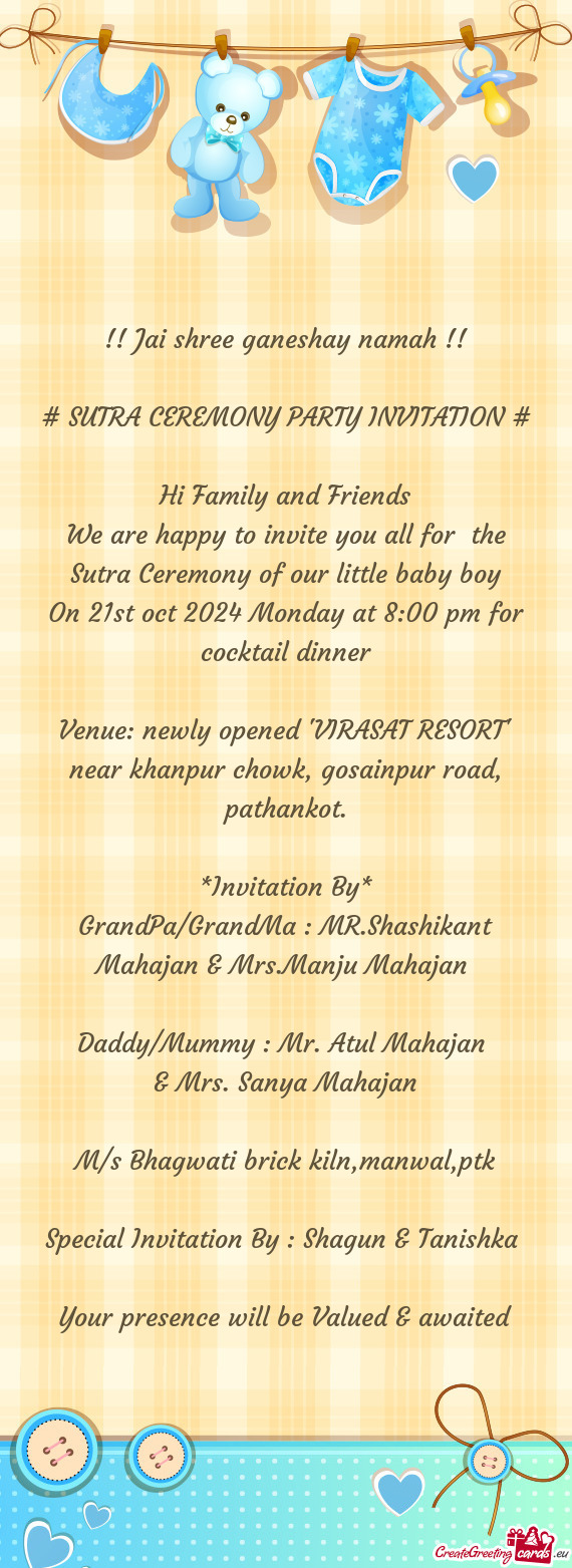 # SUTRA CEREMONY PARTY INVITATION #